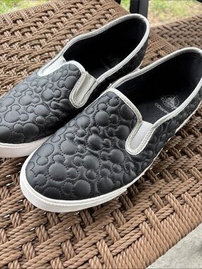 Disney Black Quilted Mickey Slip-On Sneakers with White Trim